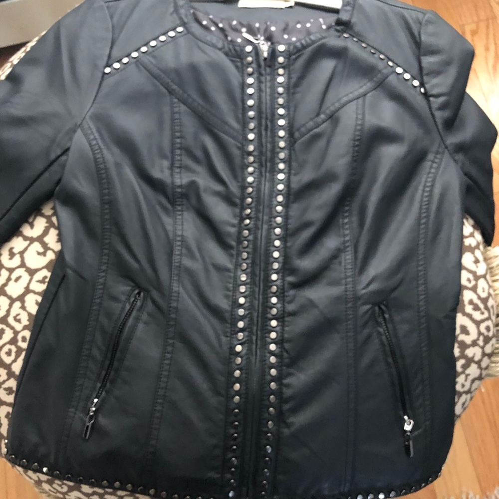 Faux black leather studded jacket
